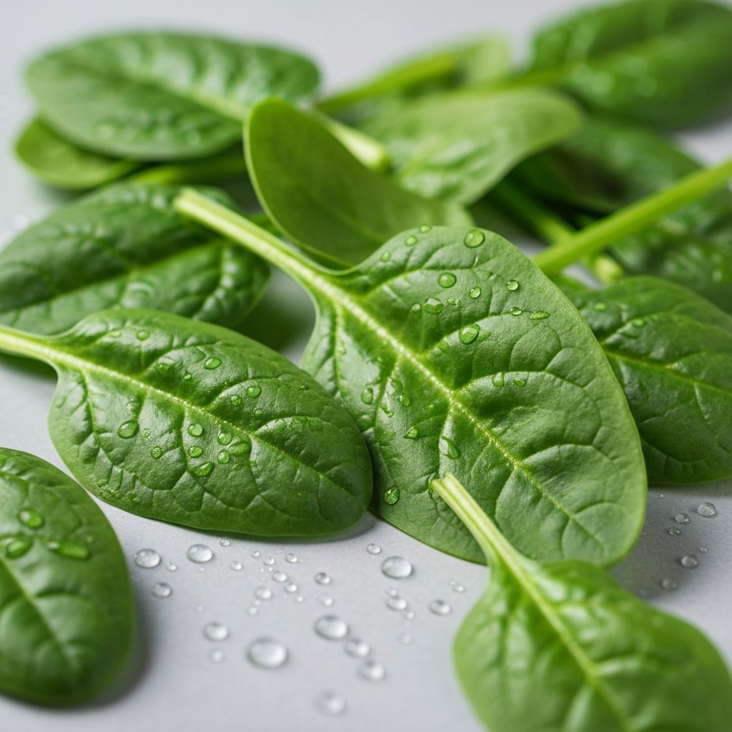 Frischer Spinat mit Tautropfen